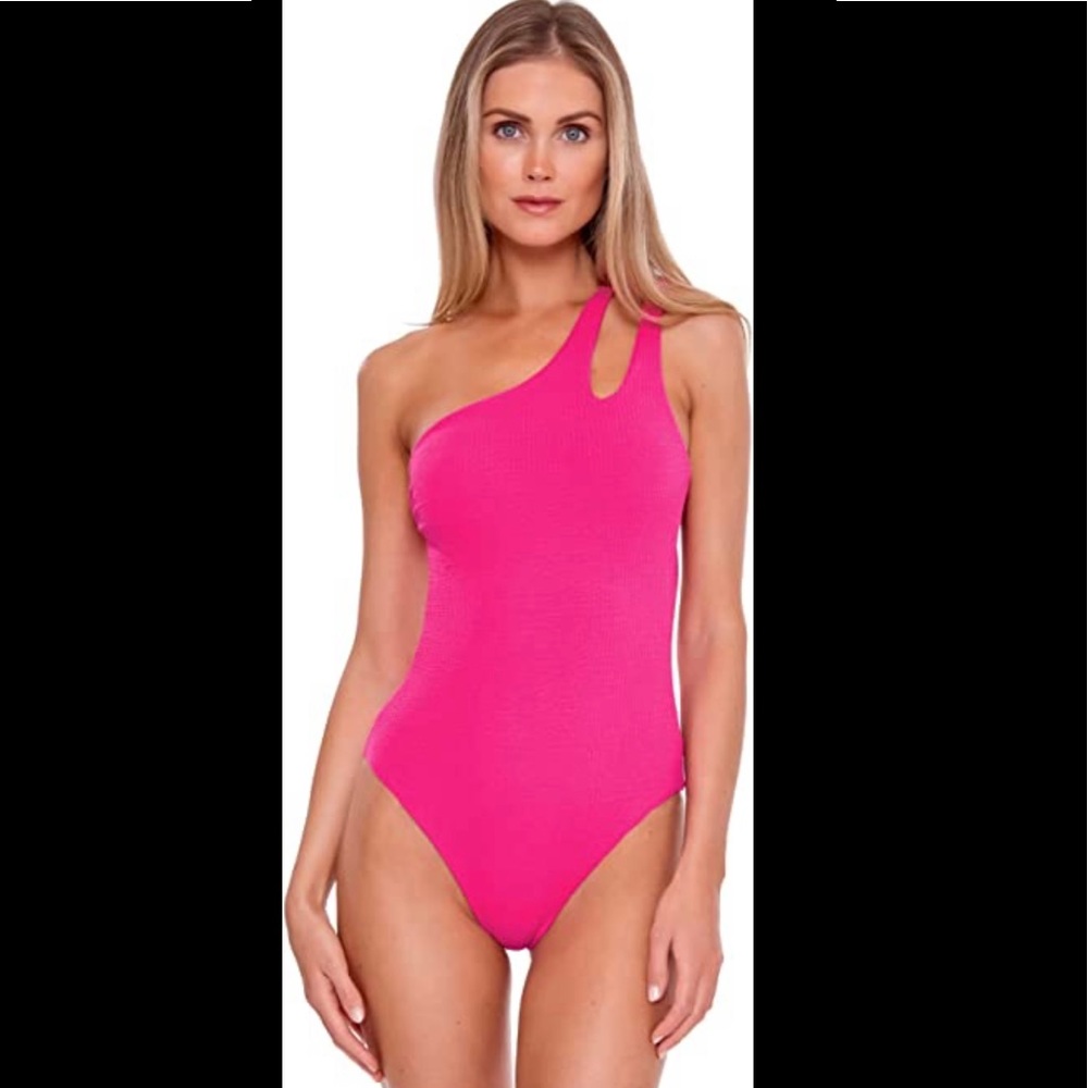 NWOT Becca by Rebecca virtue vibrant violet one shoulder one piece swimsuit 🌸💕